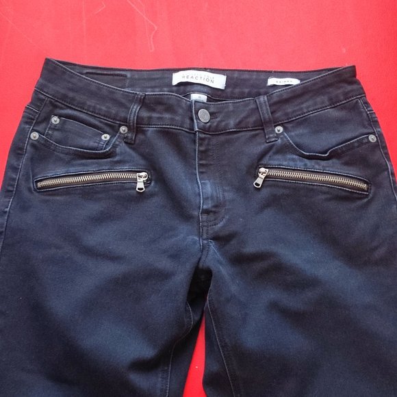 Kenneth Cole Reflection skinny jeans black with zipper design women's size 10 - Picture 2 of 9